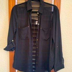 Sheer, black button-down top